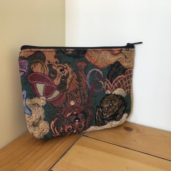 Puppy Dog Tapestry Zip-Up Pouch Make Up Bag Made in Canada Moon Glow 6.5x8.5 - Picture 2 of 5
